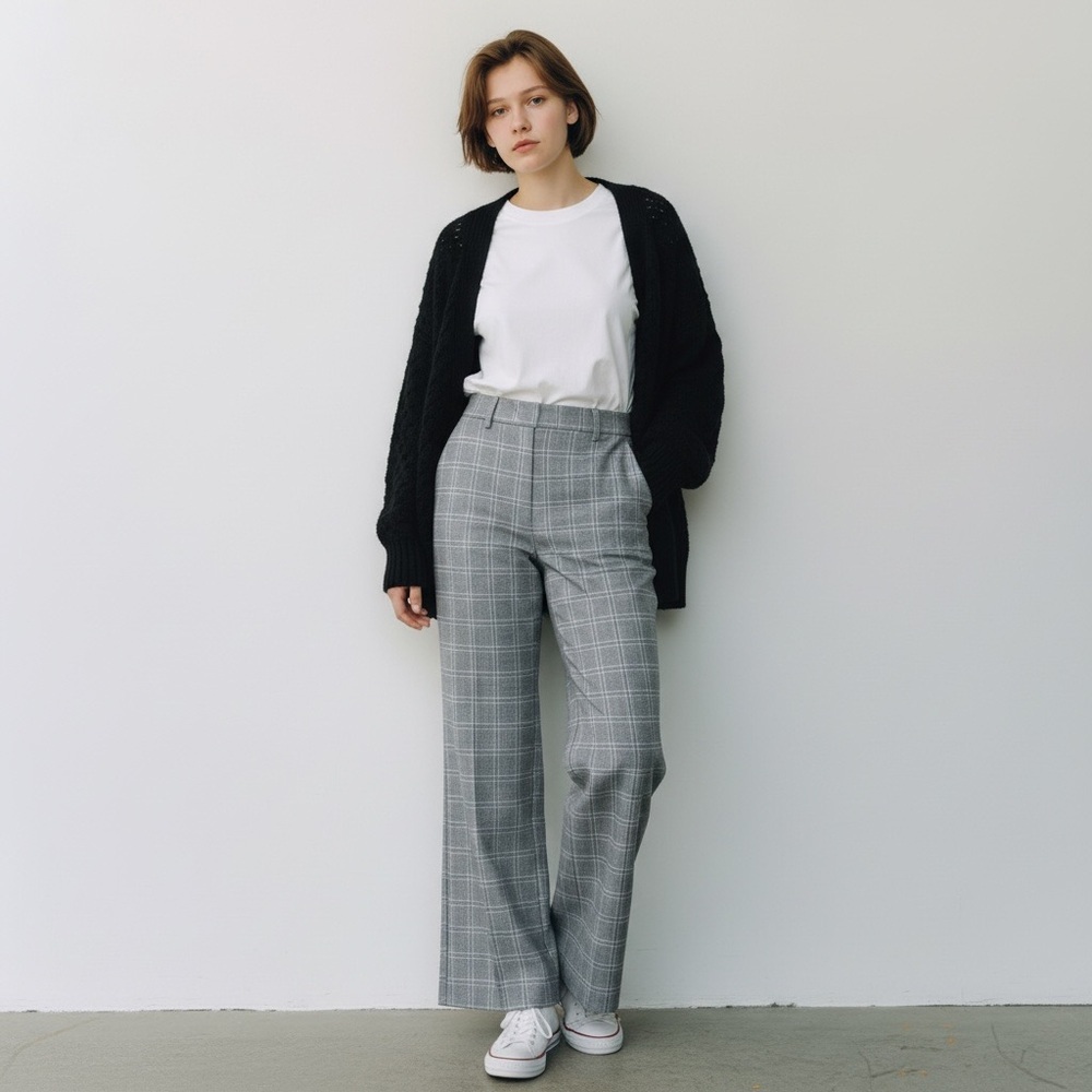 Gray plaid wide leg trousers professional Academia eclectic grandpa dress pants - Picture 3 of 12